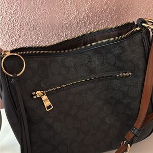 Coach Blue and Brown Shoulder Bag with Gold Accents